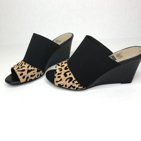 Open Toe Wedge Heels Leopard Stretchy Slide On Imp - Picture 2 of 5